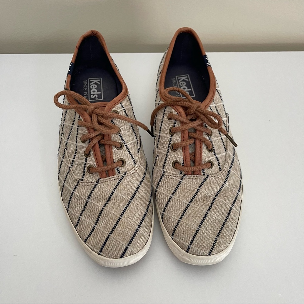 Keds - Windowpane Plaid Champion Sneakers - Navy/White/Tan - Women’s size 8 - Picture 2 of 12